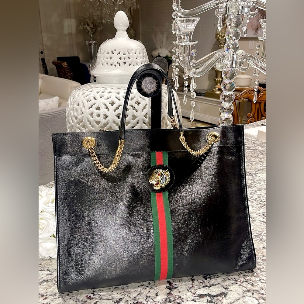GUCCI Rajah Black Leather Tote Bag